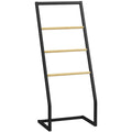 4-Bar Towel Rack in Steel and Bamboo, 40.5x28x98cm, Black and Wood Colour