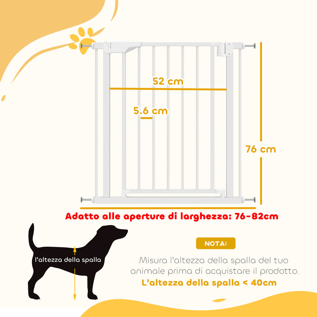 PawHut Safety Gate for Children and Pets, Self-Closing and Pressure Fit, 76-82x76 cm, White