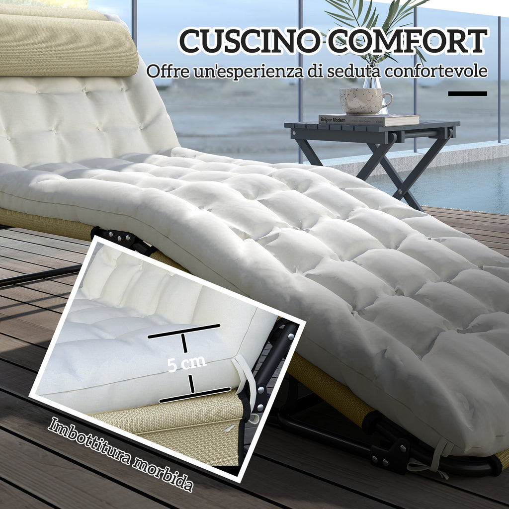 Outsunny Folding and Reclining Garden Lounger with Side Pocket, 68x189x30 cm, Beige