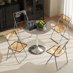 Set of 4 Space-Saving Folding Chairs for Living Room and Events, Steel and Acrylic, Orange