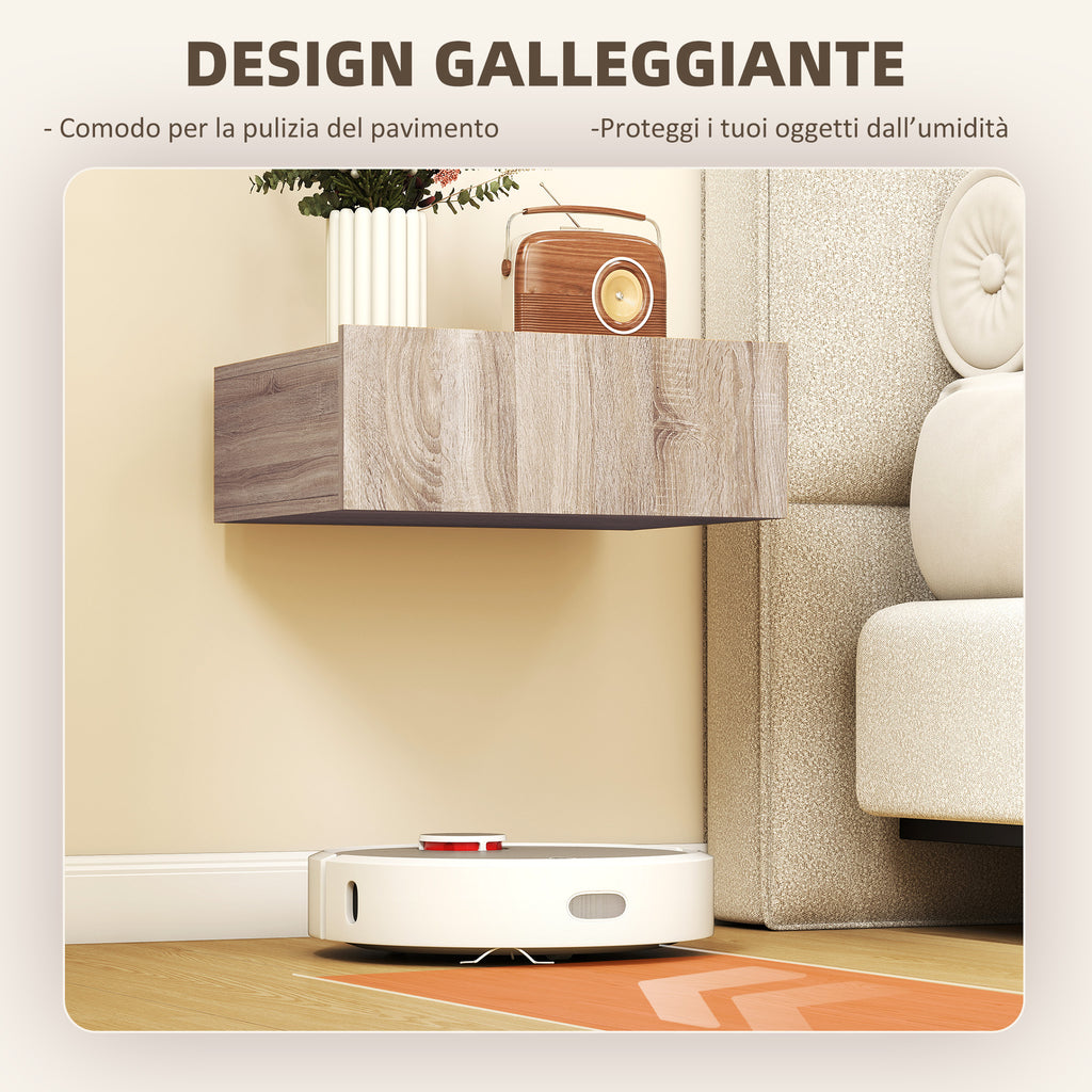 HOMCOM Set of 2 Modern Floating Bedside Tables with Wooden Drawer, 40x30x15cm, Oak