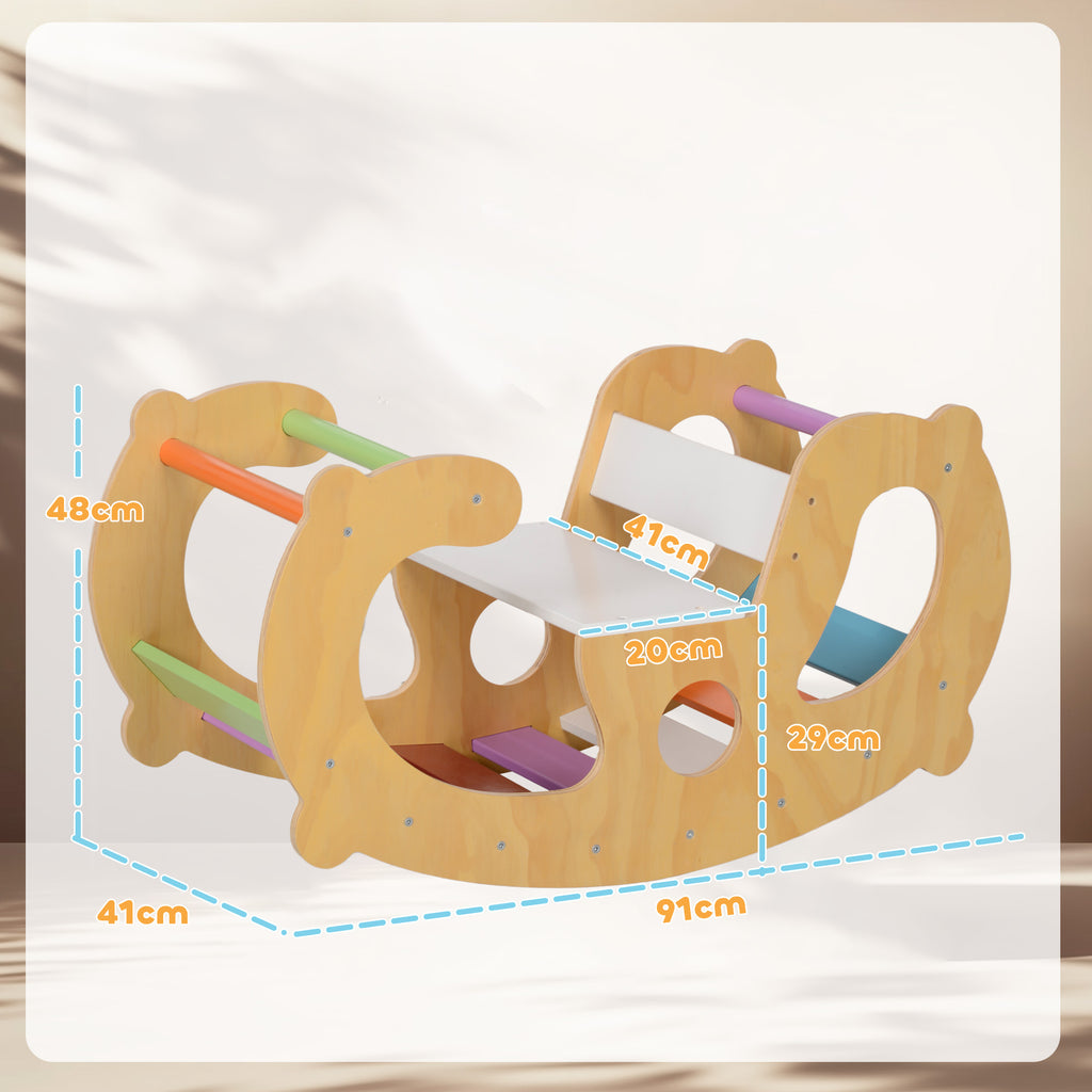 Children's Game 2 in 1 Montessori Arch and Rocking Chair for Indoor Use, in Pine Wood, 91x41x48 cm
