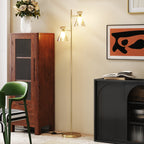 Modern Floor Lamp with 2 Lights and Adjustable Heads, Foot Switch, Gold