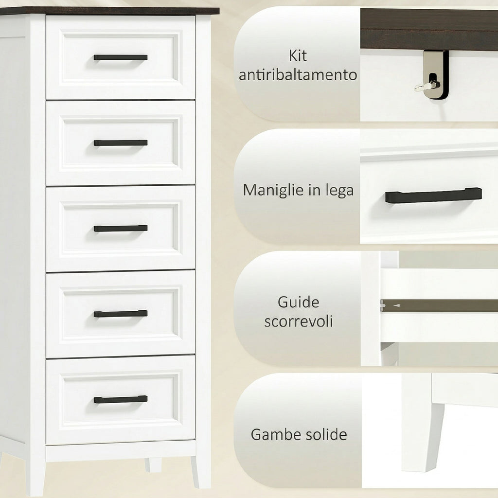 HOMCOM Chest of Drawers with 5 Drawers, Tall Unit for Bedroom and Living Room