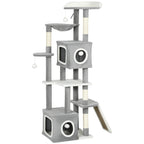 Cat Tree with 2 Cat Houses, Ramp, Perches and 4 Balls, 48x40x165 cm, Grey and White