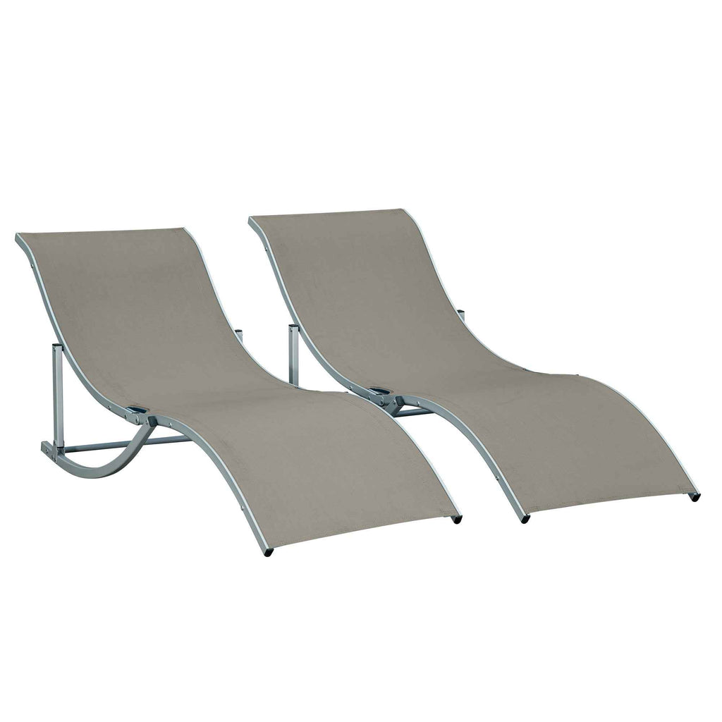 Outsunny Set of 2 Folding Garden Loungers, Aluminum and Textilene Sun Lounger, 61x165x63cm