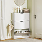 Slim Shoe Rack with 3 Folding Drawers and Bottom Cutout, Wooden, 80x17x108 cm, White