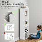 5-Shelf Bookcase Cabinet with 3 Flexible Shelves, in Wood, 60x24x133.5 cm, White