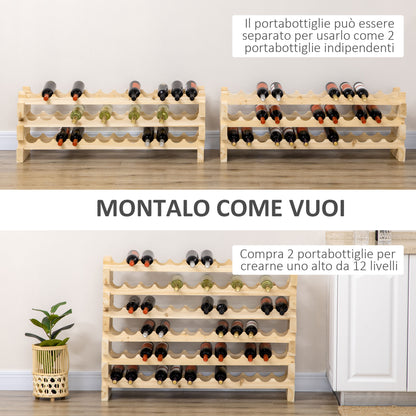 Bottle Rack in Fir Wood, Wine Cellar with 6 Shelves for 72 Bottles and Maximum Weight 100 kg, 114x28x85 cm, Natural Wood