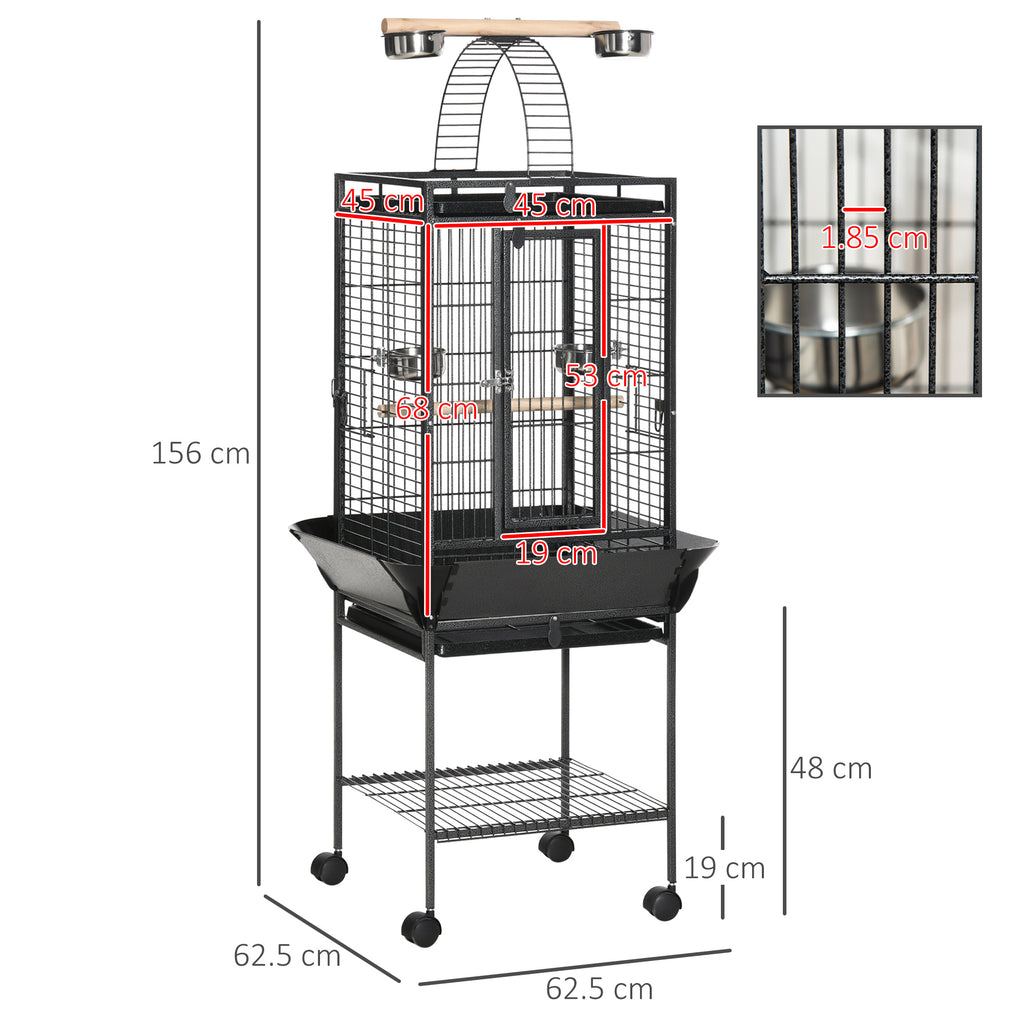 Pawhut cage for parrots with 2 posees and arched staircase, steel, 62.5x62.5x156 cm, gray - Borgè