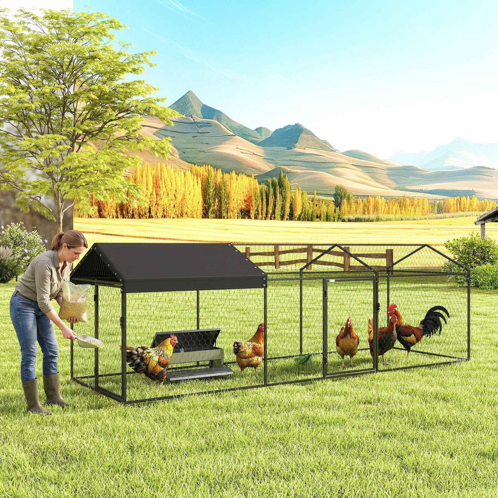 PawHut Outdoor Chicken Coop, 3x1x1m, Galvanized Steel with Waterproof Anti-UV Roof and Lock