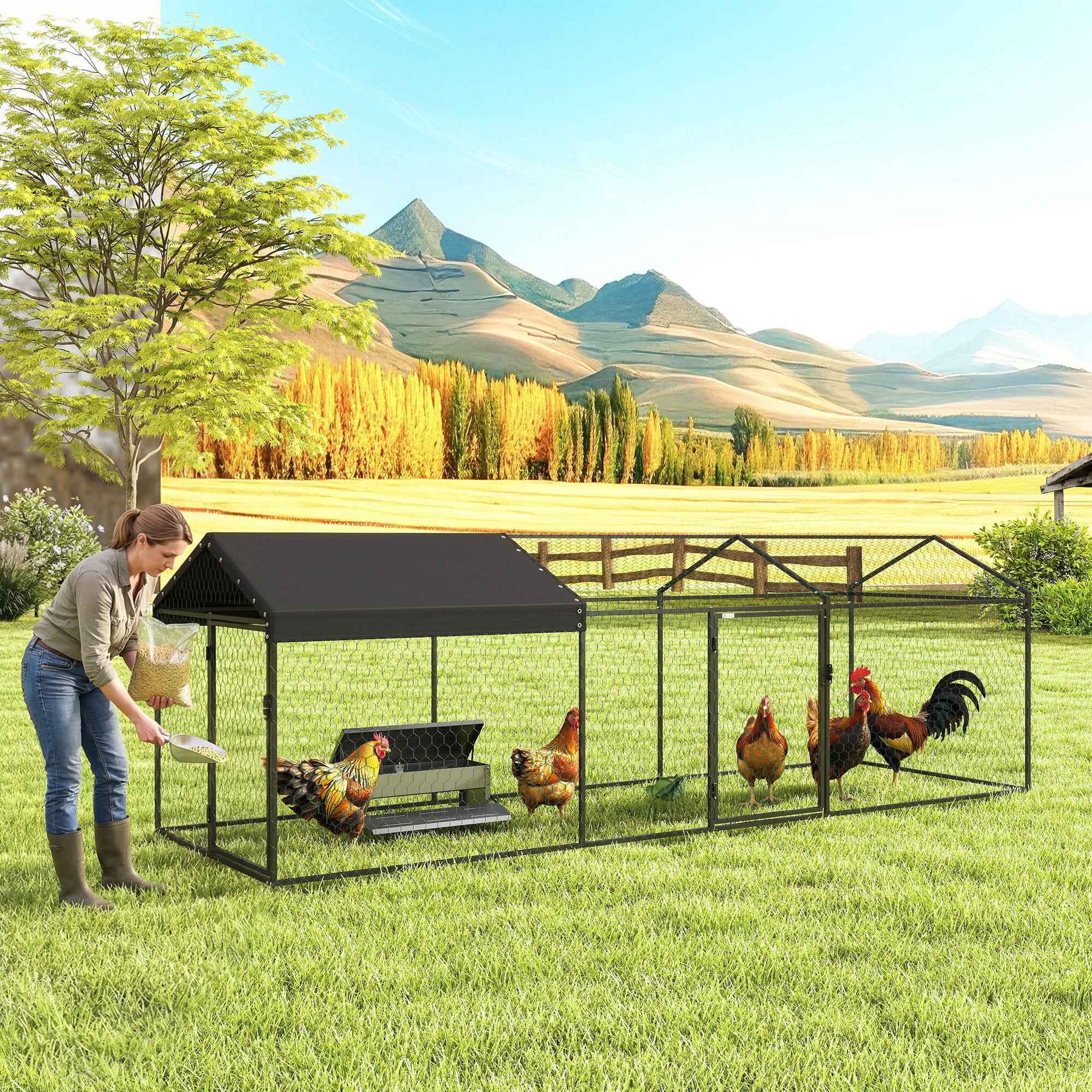 PawHut Outdoor Chicken Coop, 3x1x1m, Galvanized Steel with Waterproof Anti-UV Roof and Lock