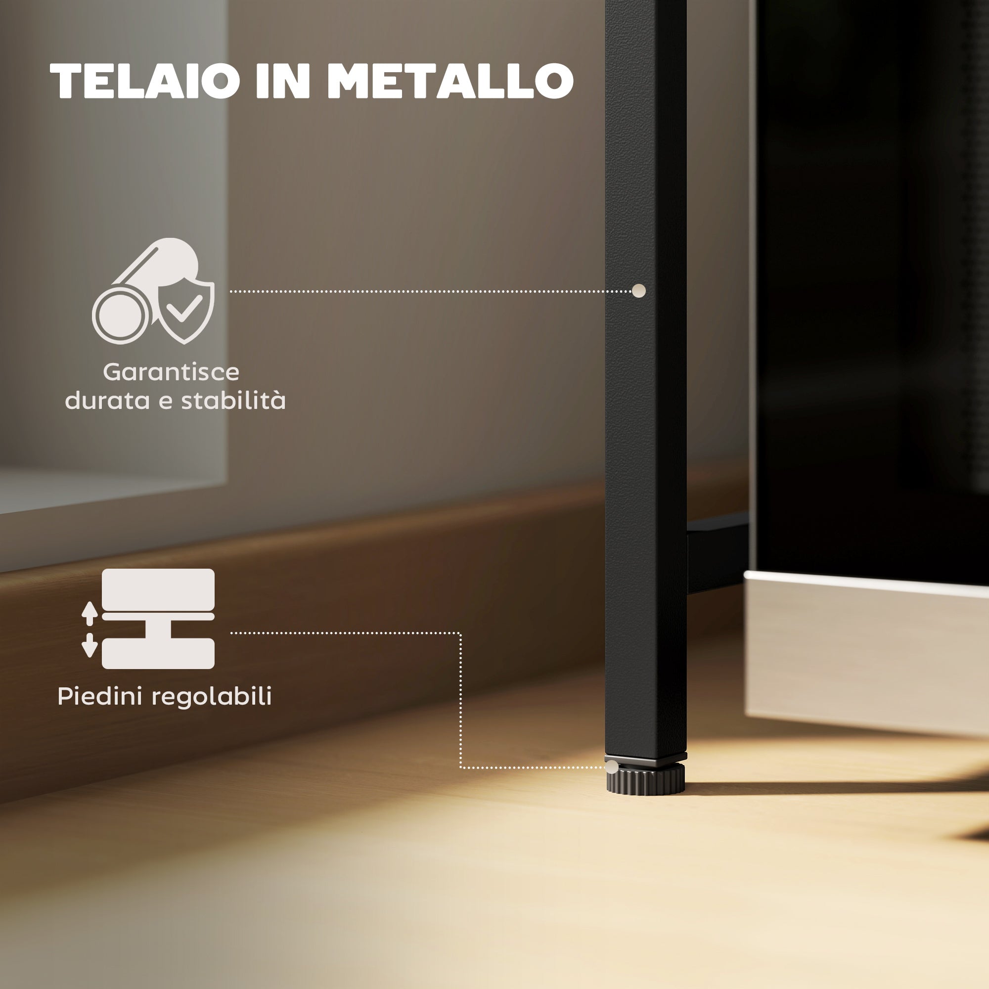 2-Tier Expandable Microwave Stand with 3 Hooks, Metal, 39.5-64x32x47.5 cm, Black