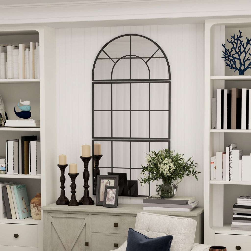 Arched Window Style Wall Mirror for Bedroom and Entrance, 76x43cm, Black