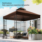 Outsunny 3x3m UPF30+ 2-Tier Coffee Polyester Garden Gazebo Cover