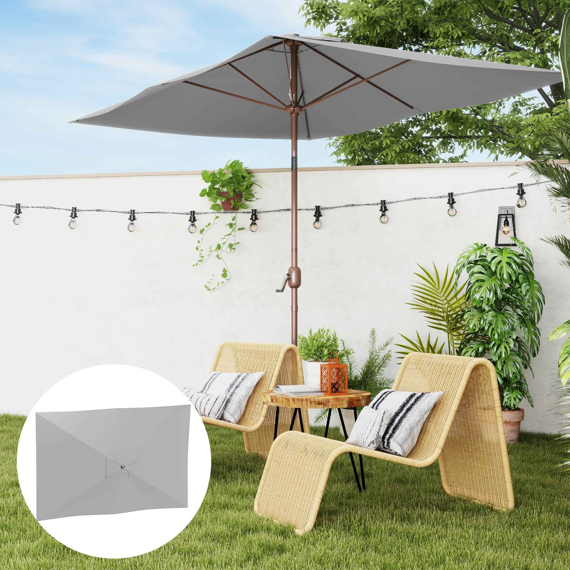 Outsunny 3x2m Rectangular Umbrella Cover with Top Vent, 180g/m² Polyester, Light Grey