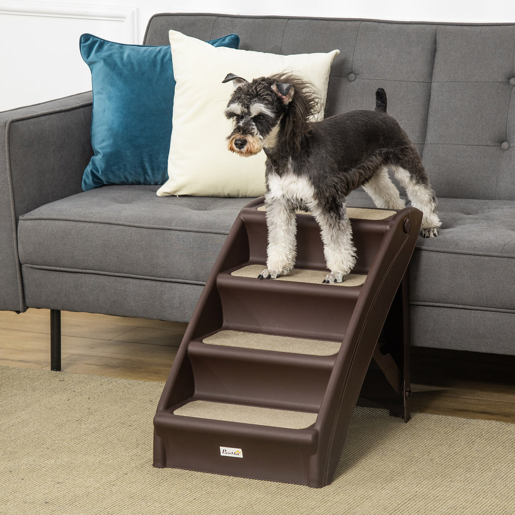 4-Step Folding Dog Ladder, Non-Slip PP, Brown