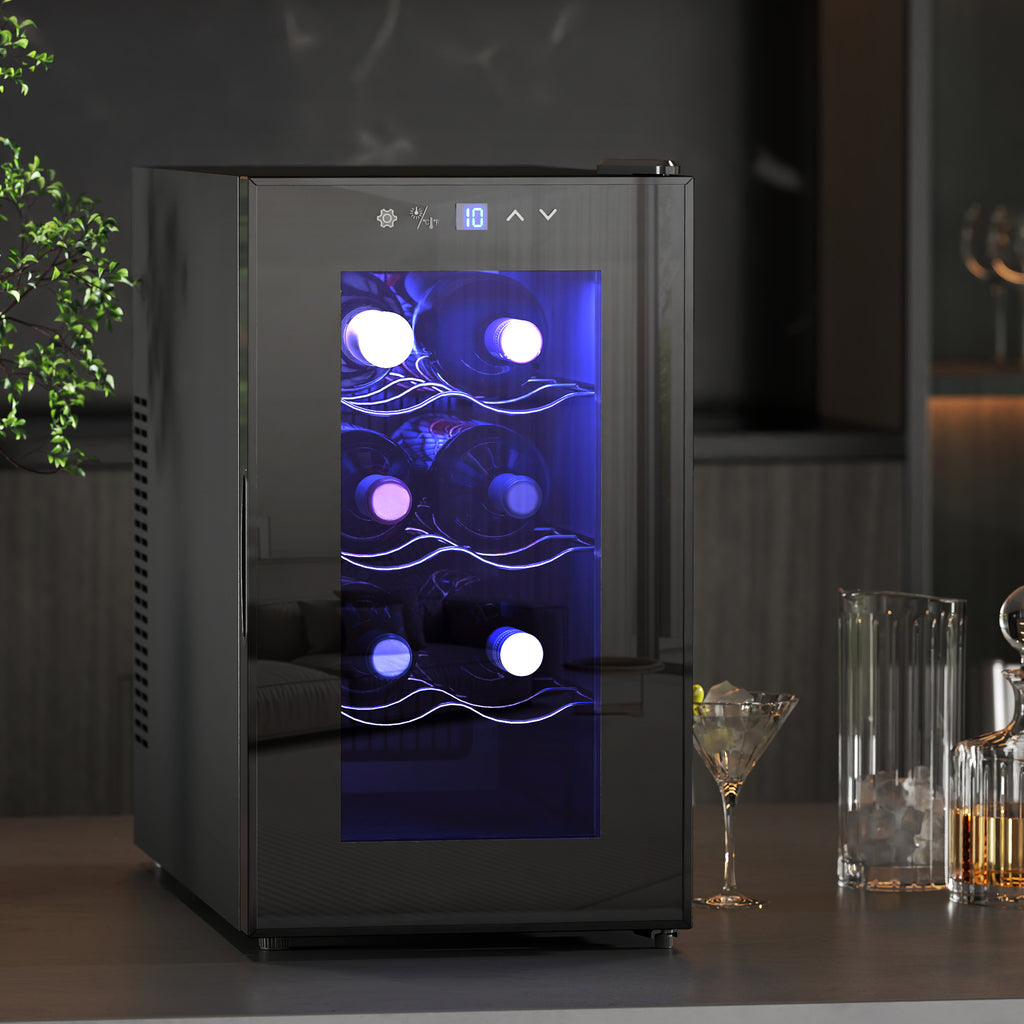 8 Bottle Wine Cooler, 21L Capacity, Touch Display and Adjustable Shelves, Black