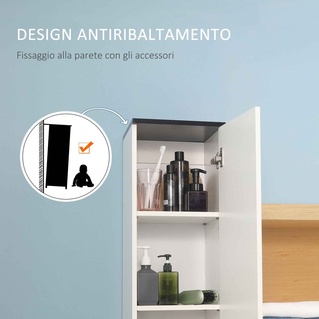 kleankin Bathroom Cabinet with Adjustable Shelf, 2 Closed Shelves and a Wooden Drawer, 30x28x180 cm, White