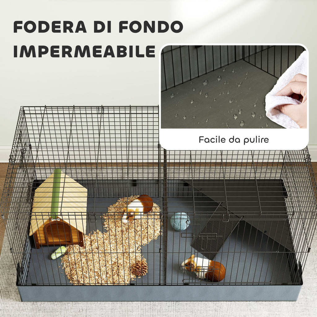 2 in 1 Small Animal Cage, Removable Lid and Separate Sections, 121x61x61 cm, Black