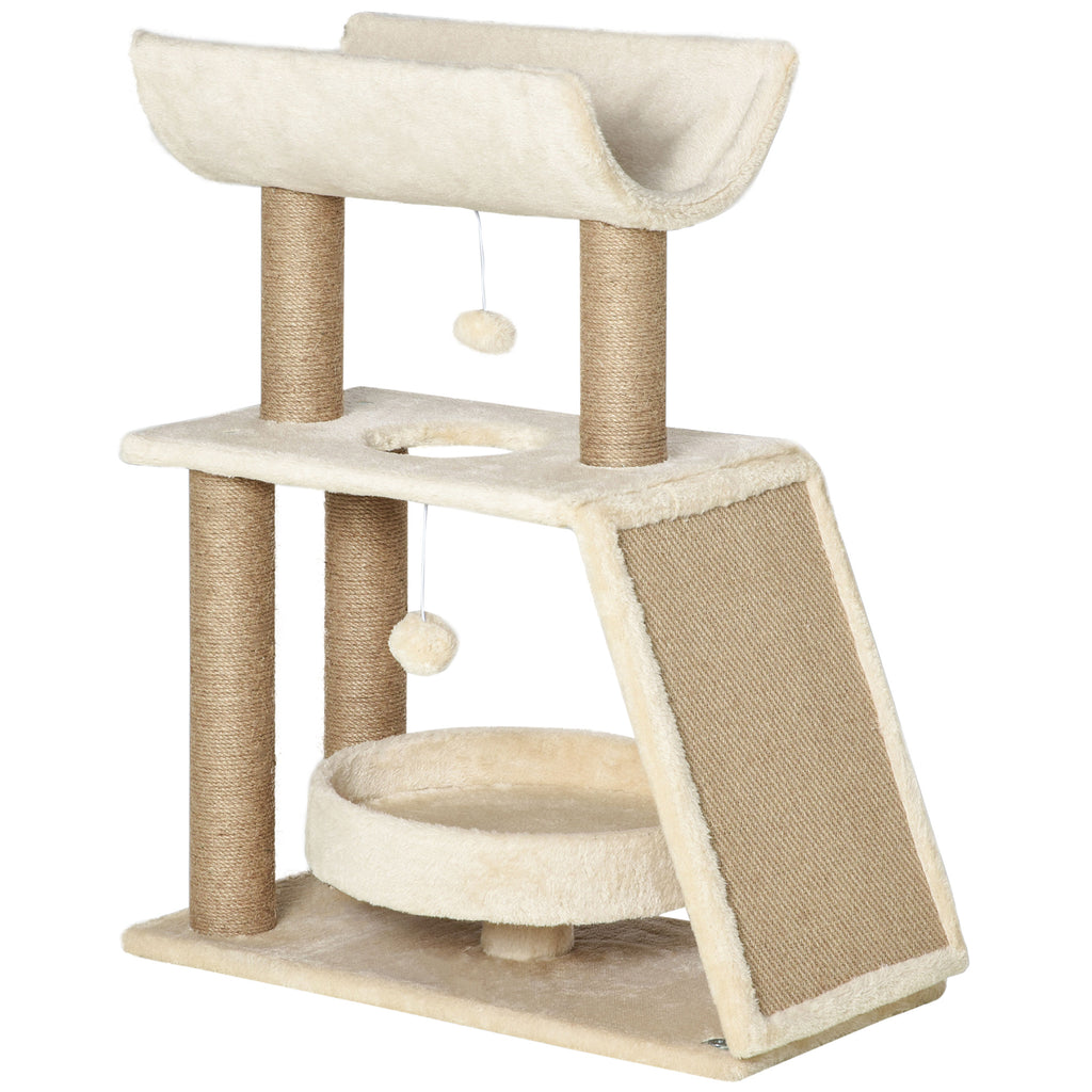Cat Tree with Cat Bed, Kennel and Mat, Made of Wood, Plush and Sisal, 60x30x76 cm, Light Brown