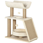 Cat Tree with Cat Bed, Kennel and Mat, Made of Wood, Plush and Sisal, 60x30x76 cm, Light Brown