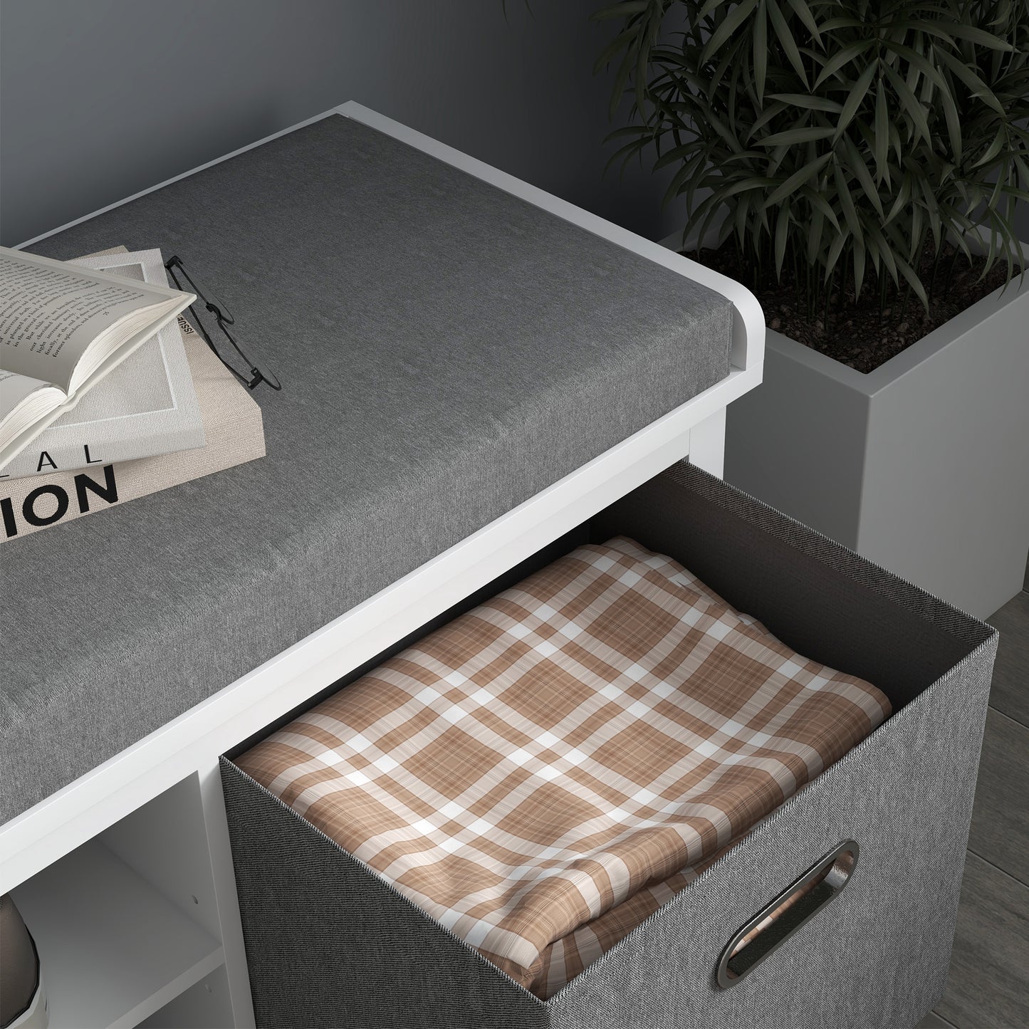 HOMCOM Shoe Bench with 3-Level Adjustable Shelf and 2 Drawers, in Chipboard, 105x35x47 cm, White and Gray - Borgè