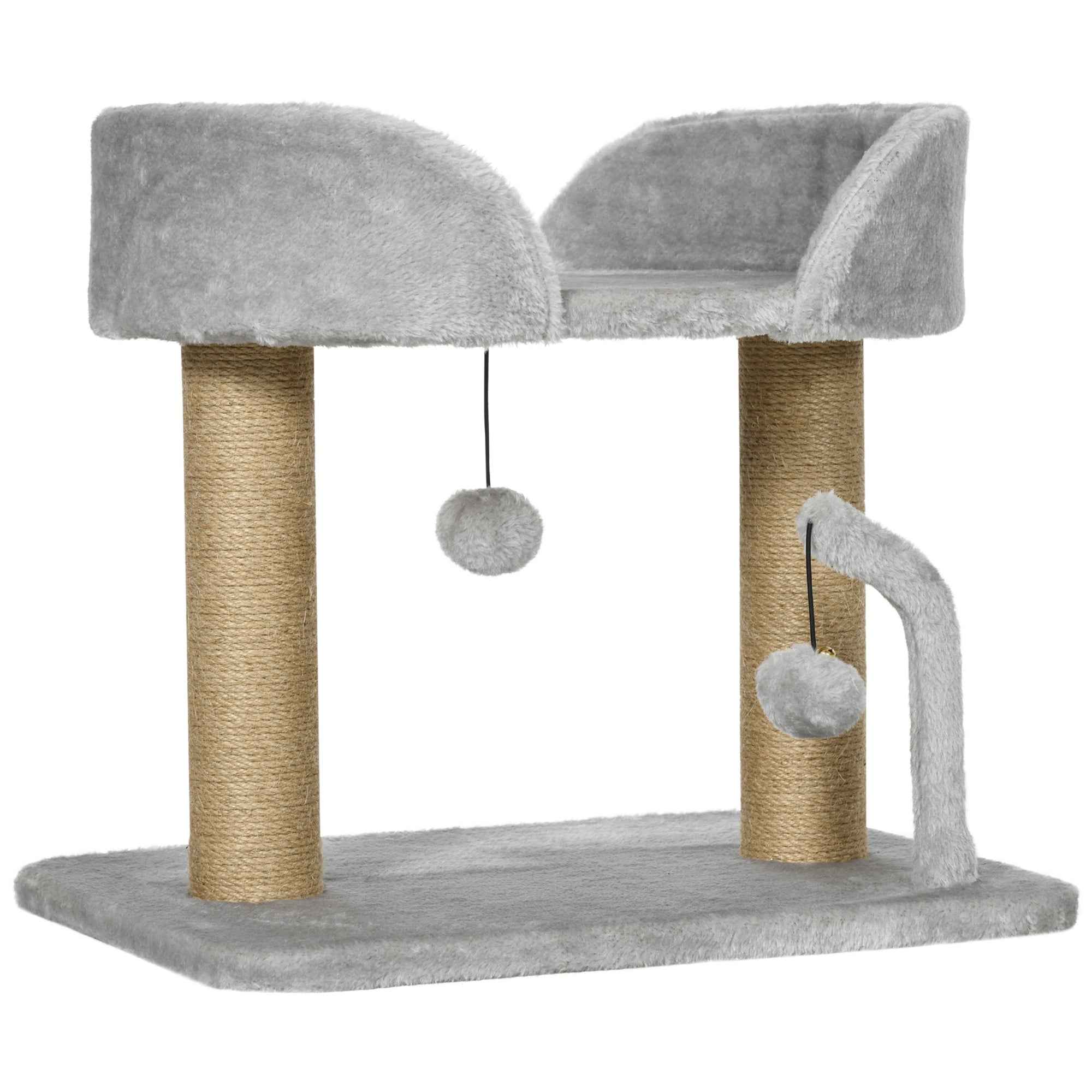 PawHut Cat Tree with Jute Scratching Post, Bed and Balls, 48x38x42 cm, Grey