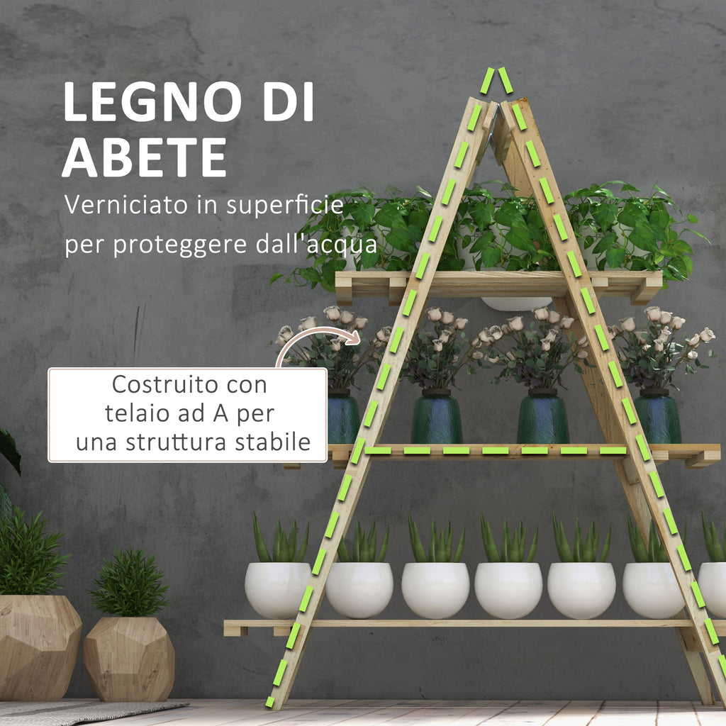 Outsunny 3-Tier Vertical Plant Stand with Fir Slats, 100x36x112 cm, Wood Color