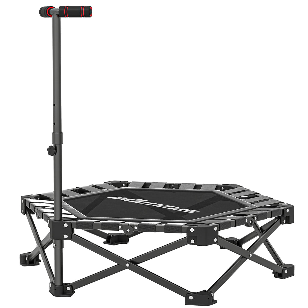 SPORTNOW 104cm Foldable Adult Trampoline with One-Step Opening and Closing System, Adjustable Handle and 24 Bungee Springs, Black