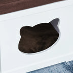 Wooden Cat House with 2 Pillows and Removable Scratching Post, White and Brown, 41x30x36cm - Borge' Group Limited