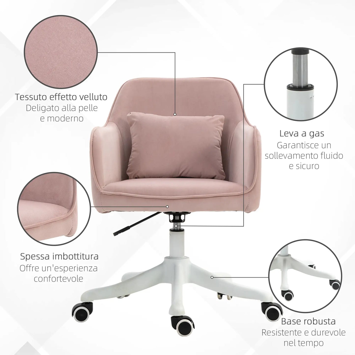 Pink 2-Point Massage Office Chair with Cushion and Armrests, Fabric, 57x70x78-86 cm