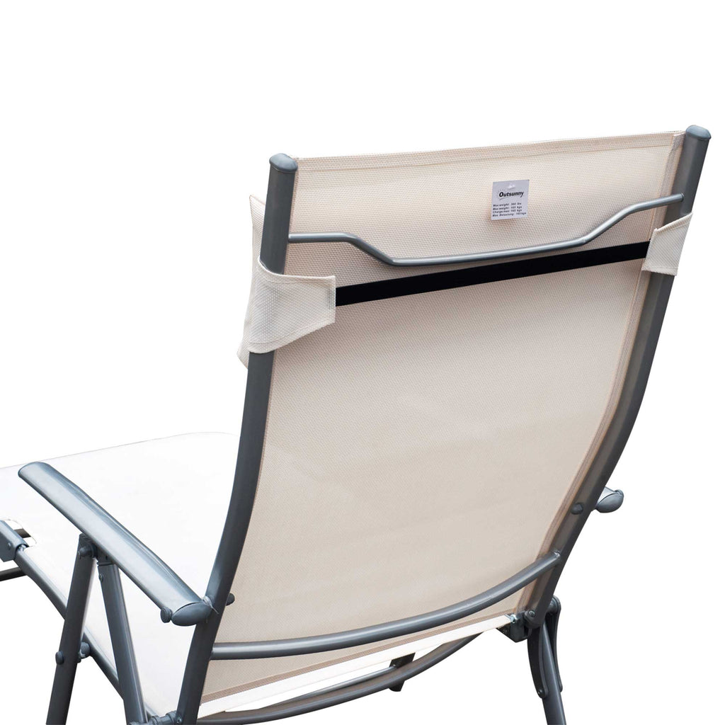 Outsunny Folding Garden Lounger with Cushion, 7-Reclining Backrest, 137x63.5x100.5cm, Beige