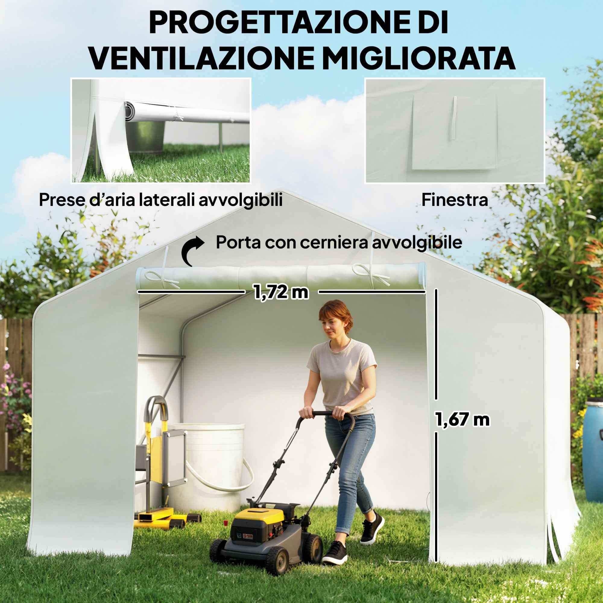 Outsunny 3x3m Waterproof Garden Shed and Garage Tent with Roll-Up Door, Metal and PE, White