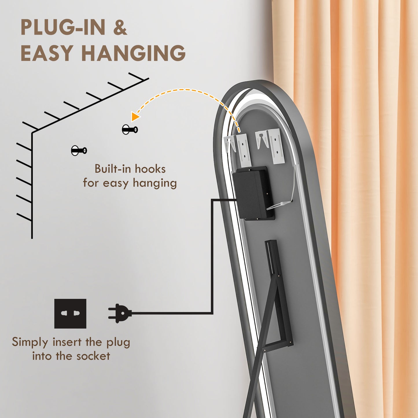 Homcom 3 -colored ground mirror and adjustable brightness, aluminum, tempered glass and steel, 50x50x148 cm, white - Borgè