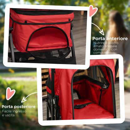 Foldable Stroller for Small Dogs with Swivel Handle and Wheels with Brakes, 76.5x52x95cm, Red