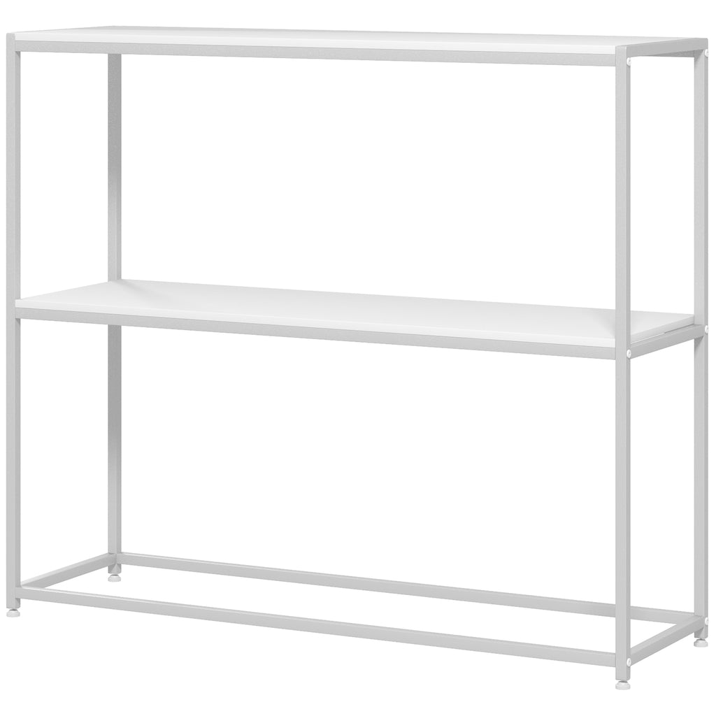 Console Table for Entrance Hall with Open Shelf, in Steel and Chipboard, 100x30x87 cm, White - Borgè