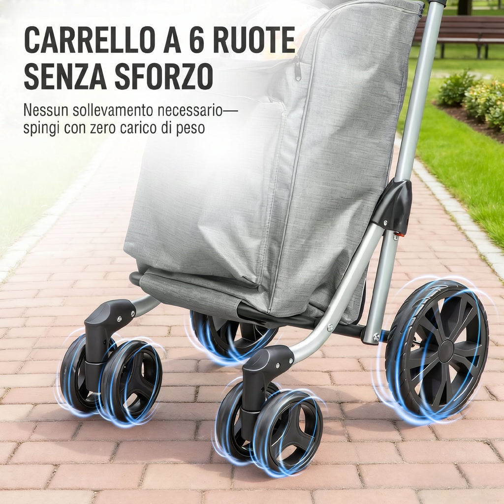 HOMCOM Folding Aluminum Shopping Cart with Wheels, 46L Bag, Refrigerated Compartment, Adjustable Handle, Gray