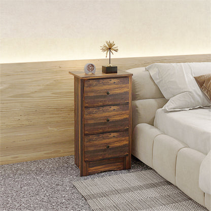 Bedside table with 3 drawers in rustic style in wood, 40x30x74 cm, Brown