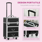 Professional Makeup Trolley Case, Lock with 2 Keys and Wheels, Black 36x23x52cm