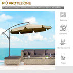 Garden Umbrella with Crank Opening in Metal and Polyester, Ø2.7x2.7 m, Coffee