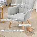 Relaxing Chair with Footstool in Corduroy with High Back and Armrests, Grey