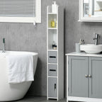 kleankin Bathroom Column with Shelves and Cabinets, Space-Saving Tall Wooden Cabinet 15x17x120cm, White and Grey
