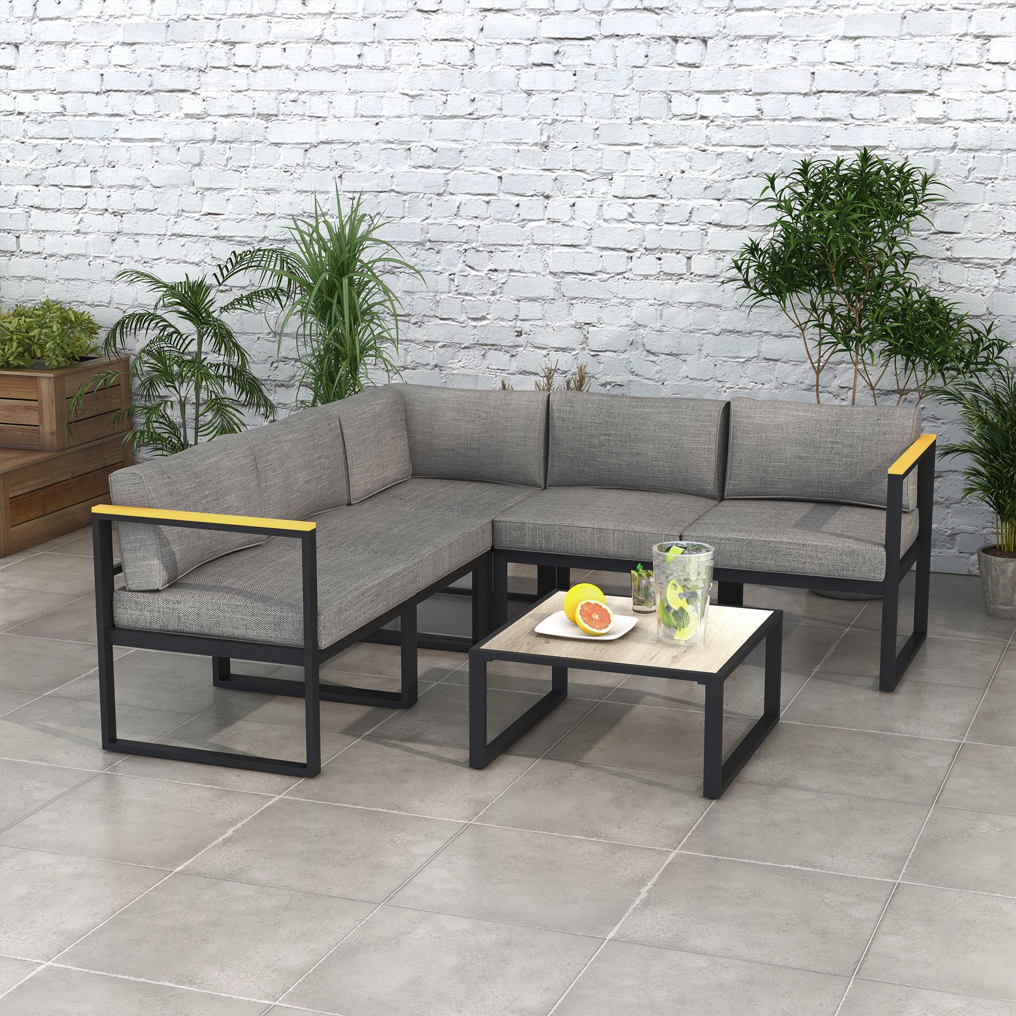 Outsunny garden living room with sofa and aluminum table with padded cushions, gray - Borgè