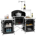 3-Tier Folding Camping Kitchen with 5 Internal Shelves and 4 Hooks, 172x48x119 cm, Black