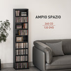 CD Rack with 6 Adjustable Shelves, Capacity of 260 CDs/120 DVDs, 33x24x140 cm, Black