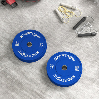 20kg Weight Plates Set 20kg Rubber with 2"/5cm Hole for Dumbbells and Barbells, Blue