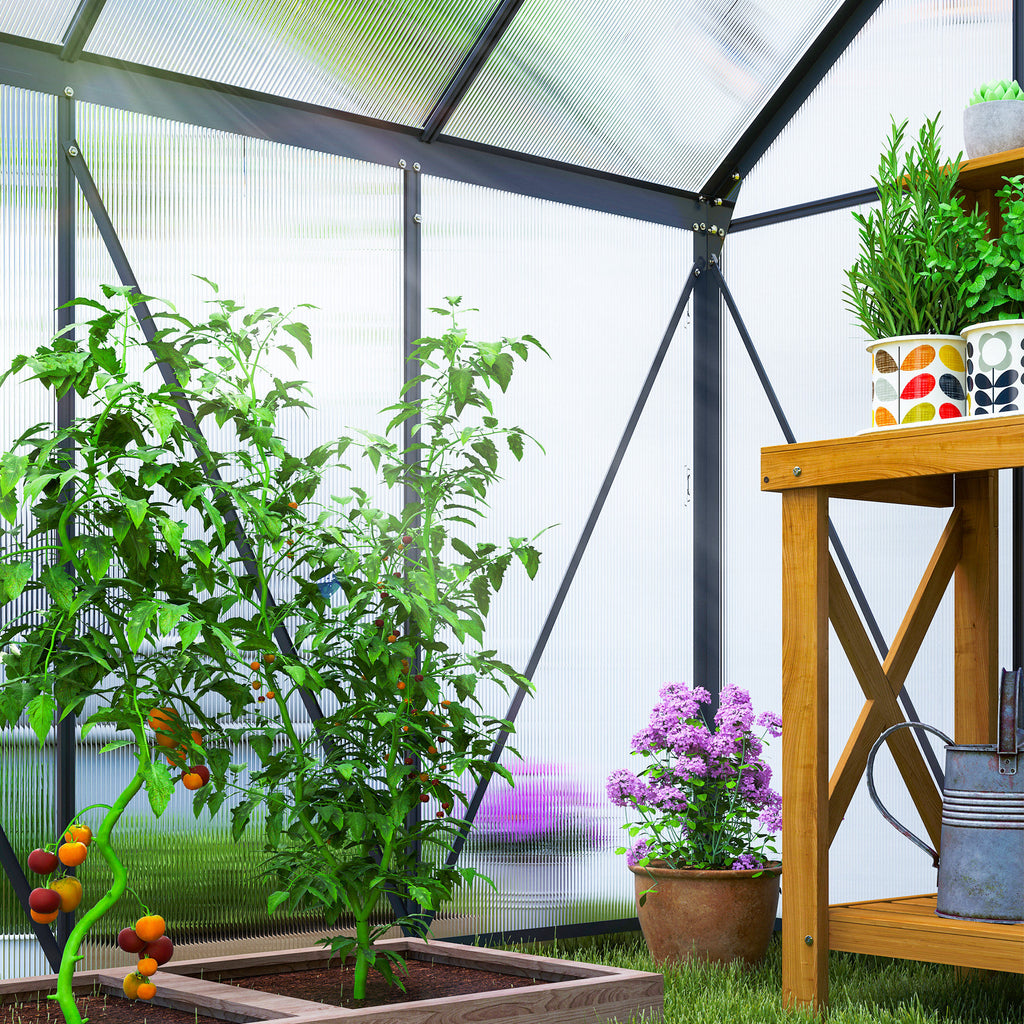 Outsunny 3.6-Inch Polycarbonate and Aluminum Greenhouse with Hinged Door and Roof Window, Gray