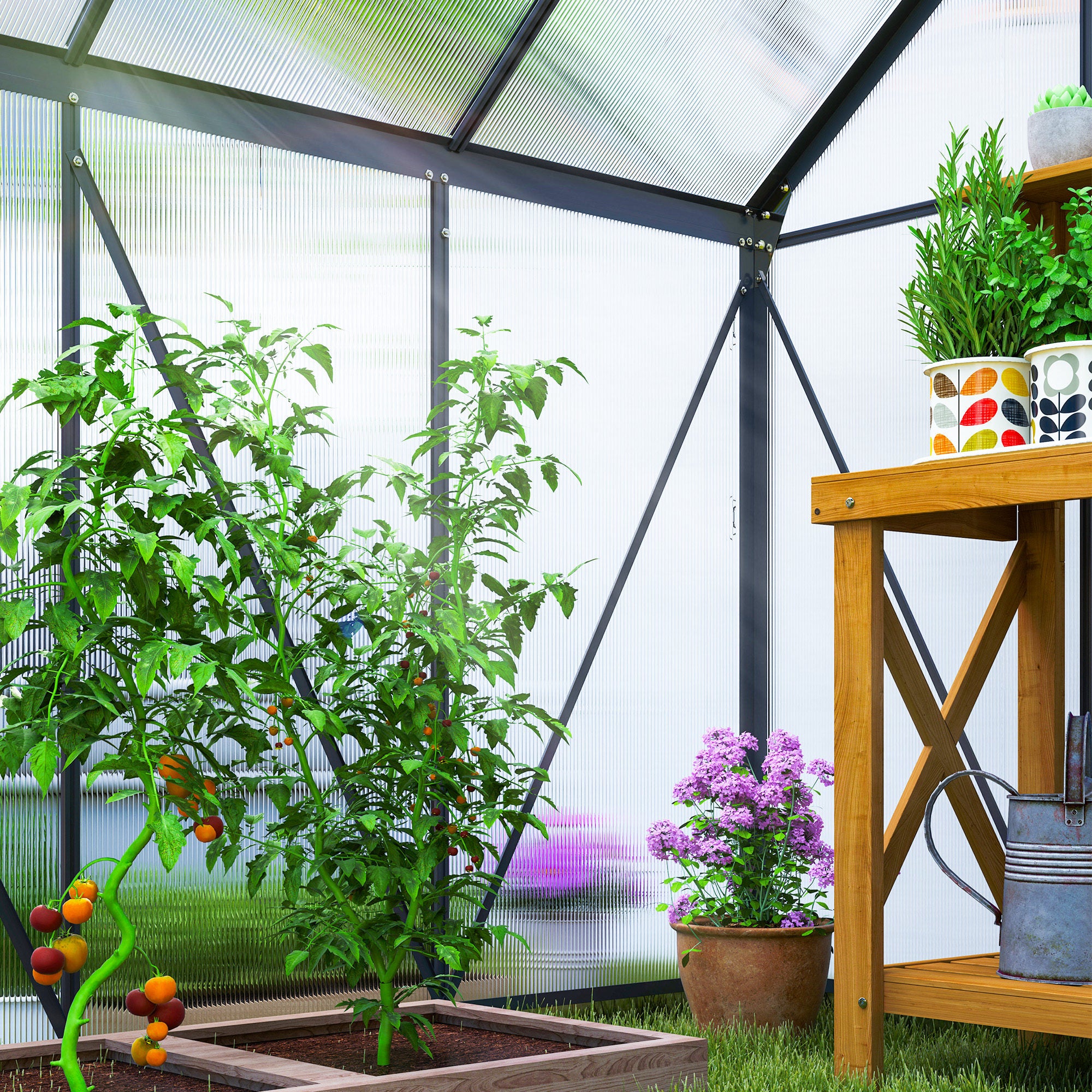 Outsunny 3.6-Inch Polycarbonate and Aluminum Greenhouse with Hinged Door and Roof Window, Gray
