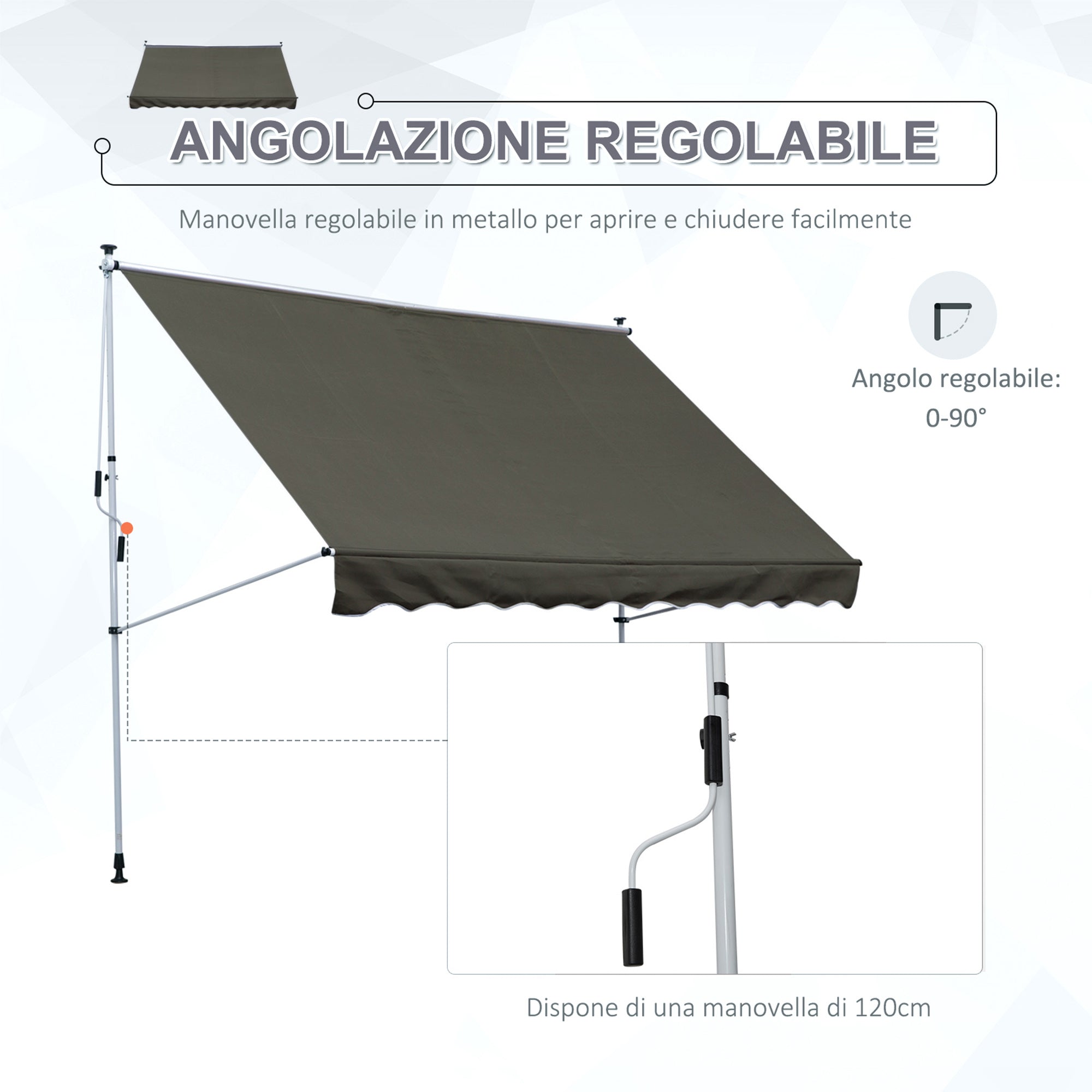 Outsunny 3x1.5m Awning with Crank Arms, Telescopic Metal Structure and Polyester Sunshade